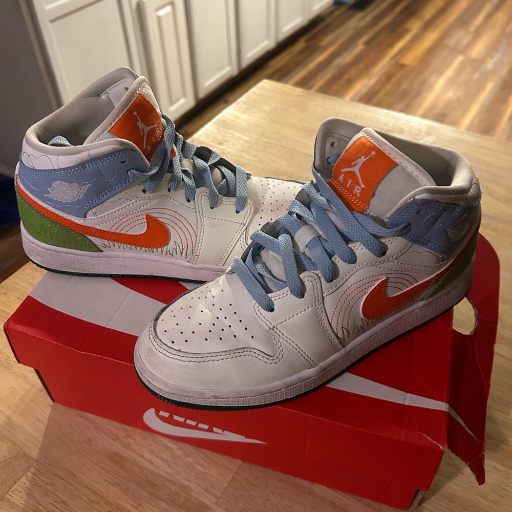 Jordan Kids Sneakers with Orange, Blue, and Green